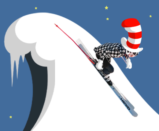 illustration of a ski racer wearing a red and white striped hat.